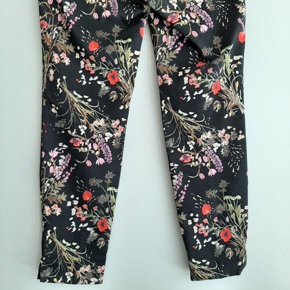 H&M | Cigarette Straight Slim Floral Crop Trousers Black Sz 6 - Picture 8 of 10